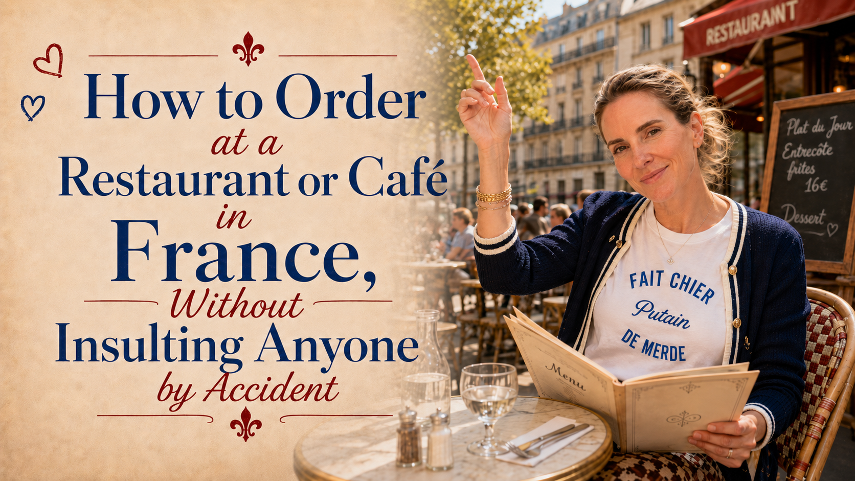 how to order at a restaurant or café in france without insulting anyone by accident julie collas oh my god shes parisian english comedy show in paris Image